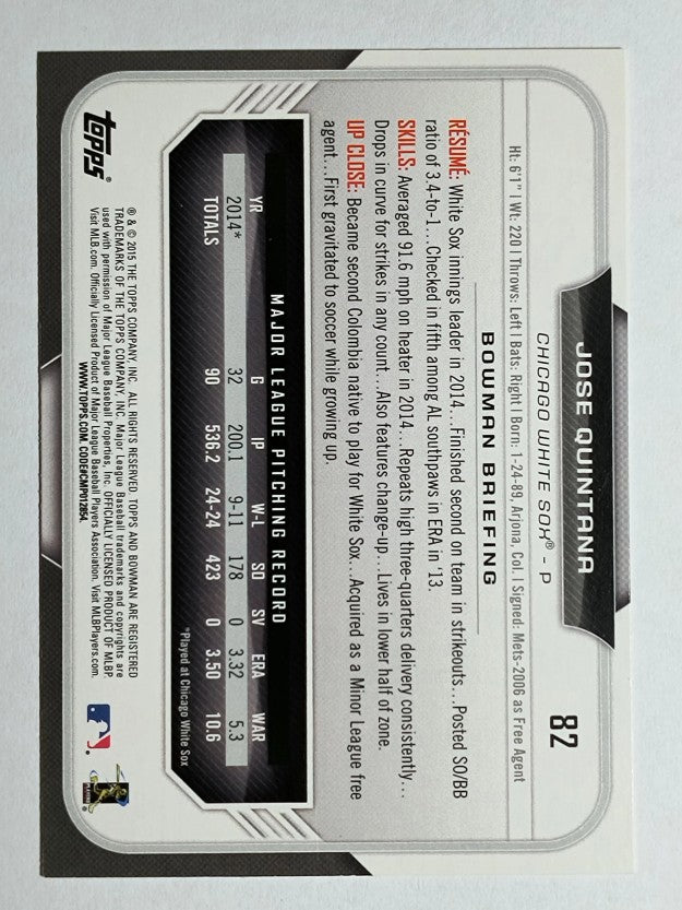 2015 Bowman #82 Jose Quintana