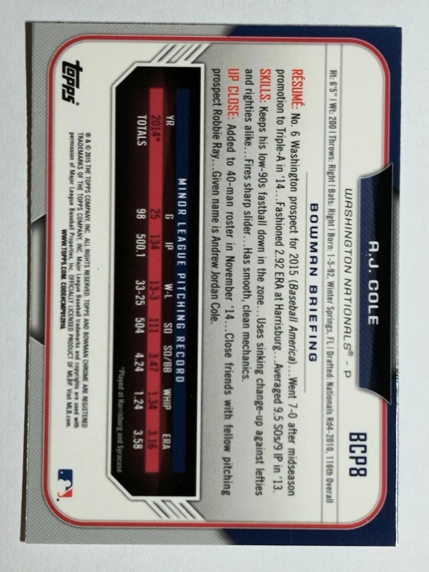 2015 Bowman Chrome Prospects #BCP8 A.J. Cole
