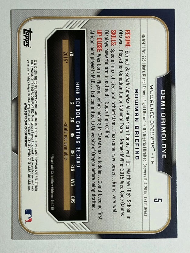 2015 Bowman Draft #5 Demi Orimoloye