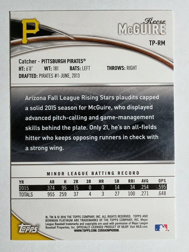 2016 Bowman Platinum Top Prospects #TPRM Reese McGuire