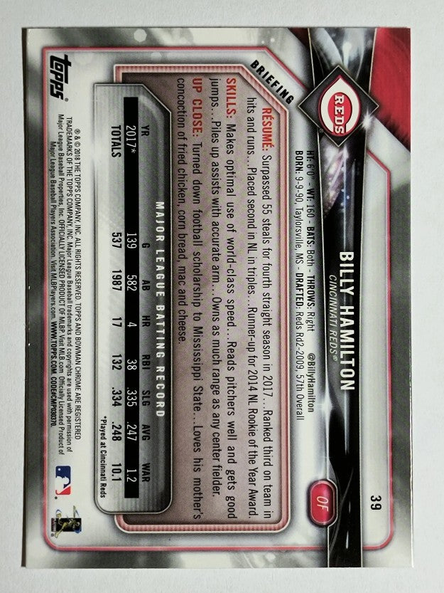 2018 Bowman Chrome #39 Billy Hamilton
