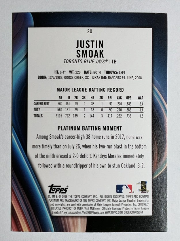 2018 Bowman Platinum #20 Justin Smoak
