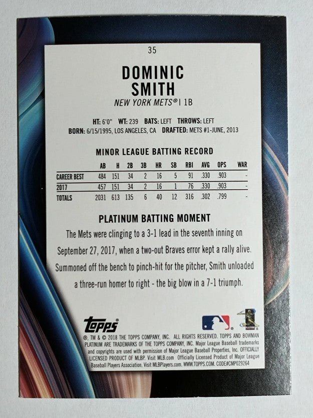 2018 Bowman Platinum #35 Dominic Smith RC