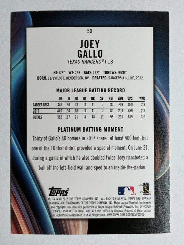 2018 Bowman Platinum #50 Joey Gallo