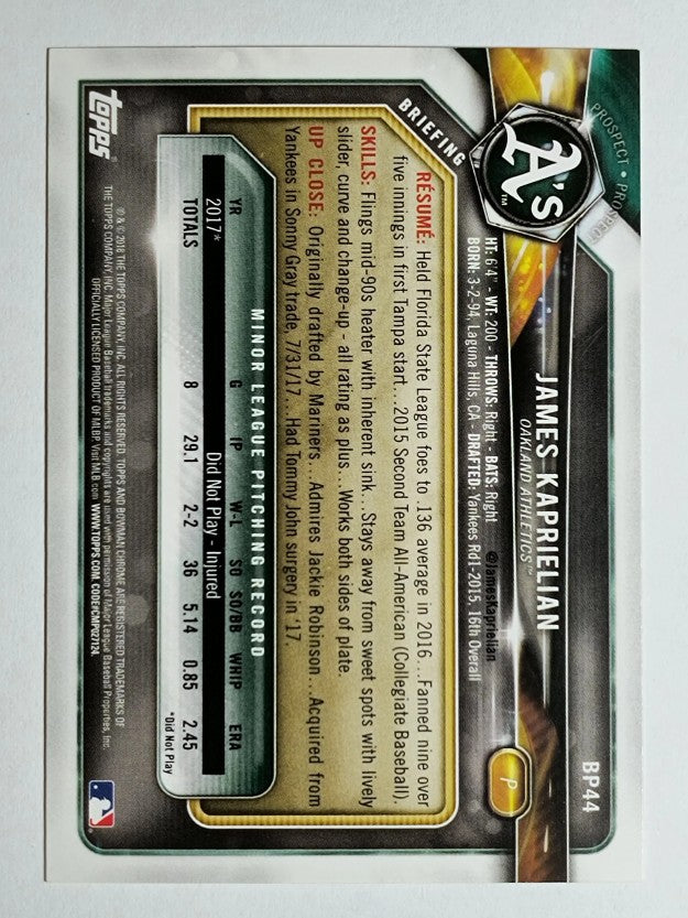 2018 Bowman Prospects #BP44 James Kaprielian