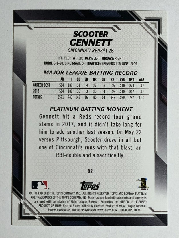 2019 Bowman Platinum #82 Scooter Gennett