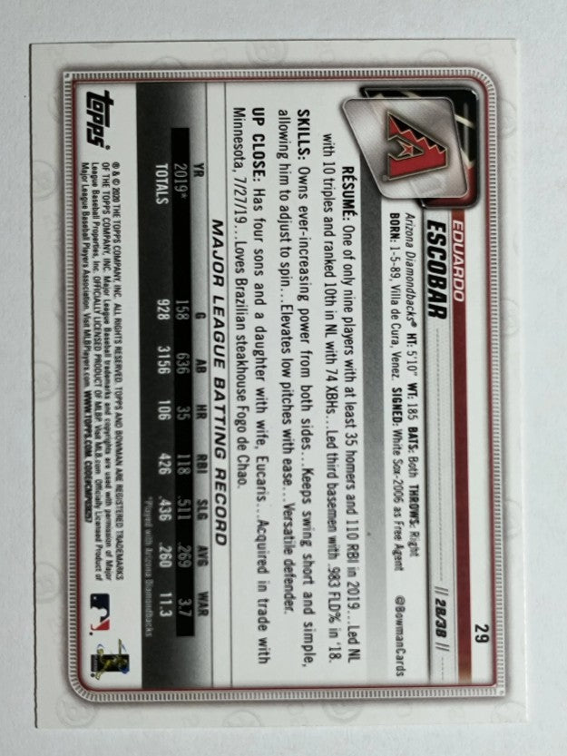 2020 Bowman #29 Eduardo Escobar