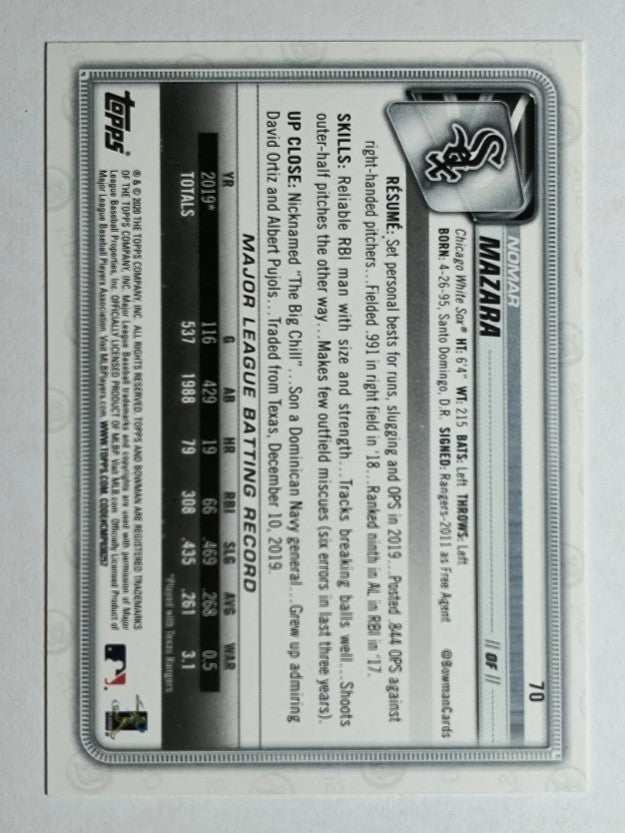 2020 Bowman #70 Nomar Mazara