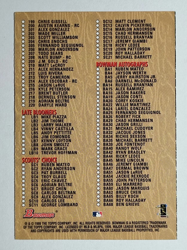 1999 Bowman Checklists #NNO Series 1