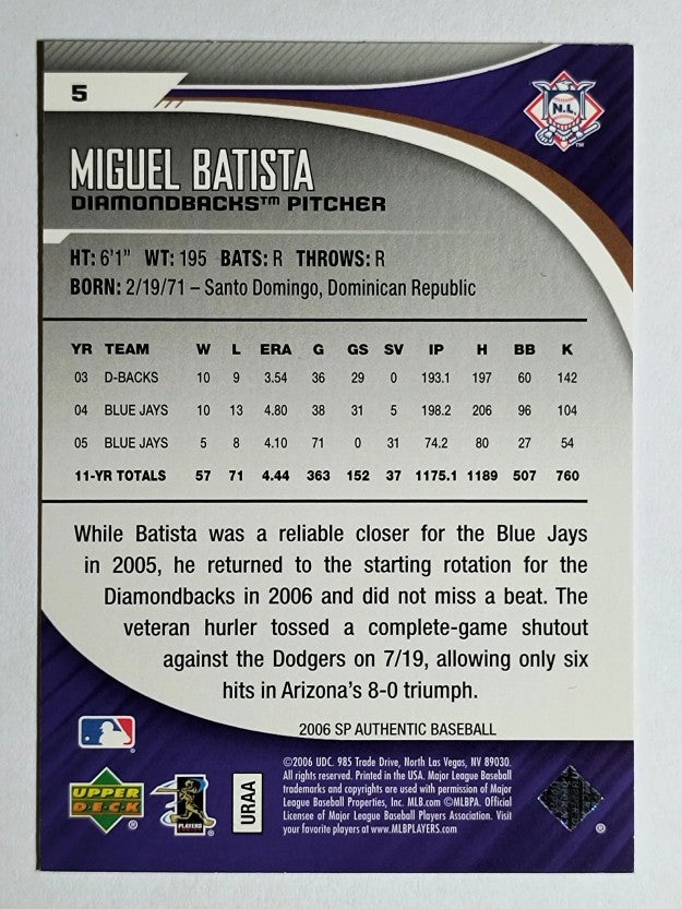 2006 SP Authentic #5 Miguel Batista