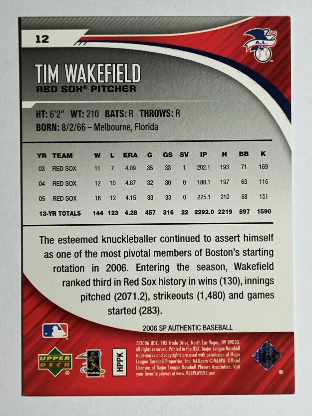 2006 SP Authentic #12 Tim Wakefield