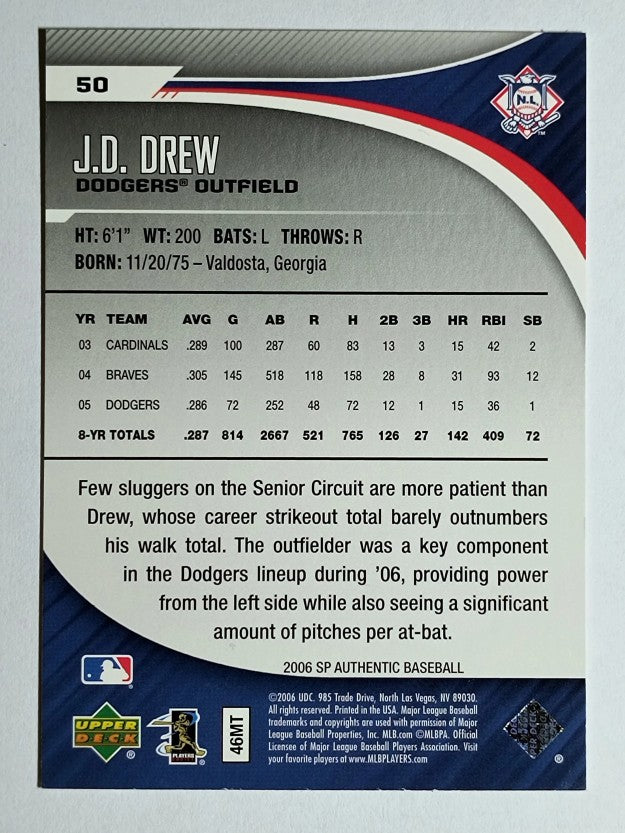 2006 SP Authentic #50 J.D. Drew