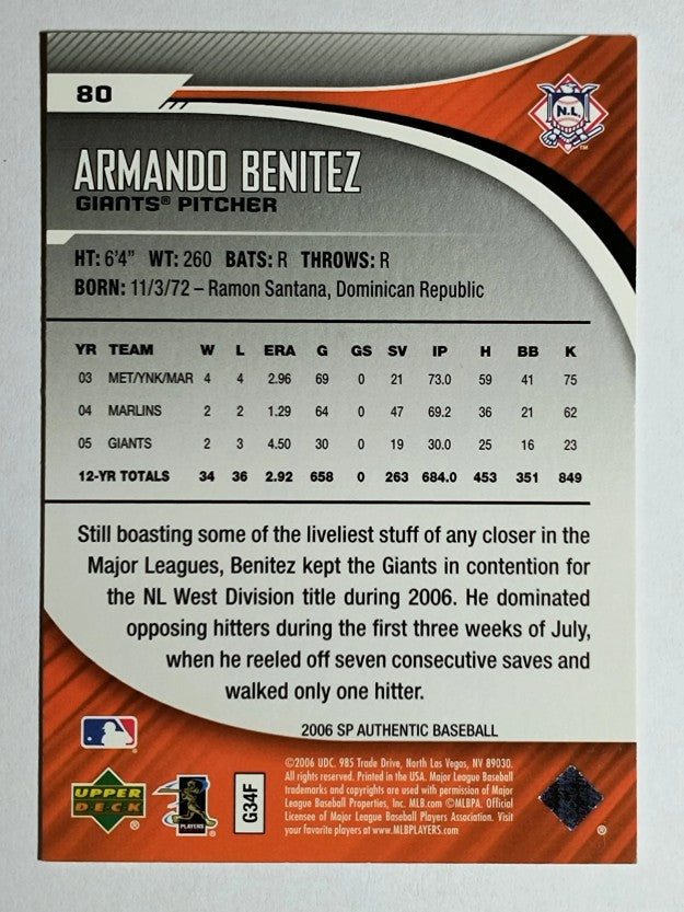 2006 SP Authentic #80 Armando Benitez