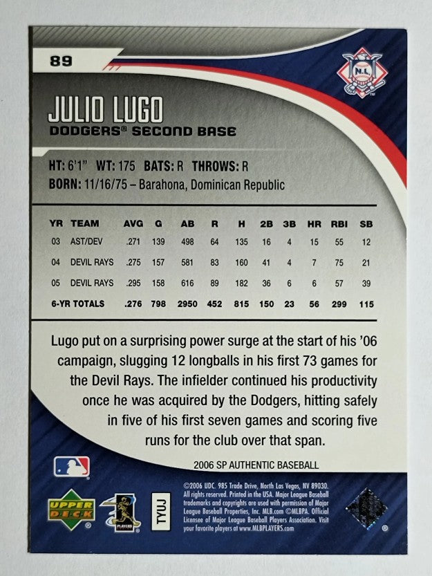 2006 SP Authentic #89 Julio Lugo