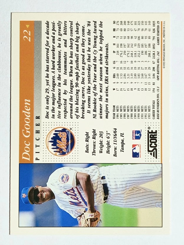 1994 Score #22 Dwight Gooden