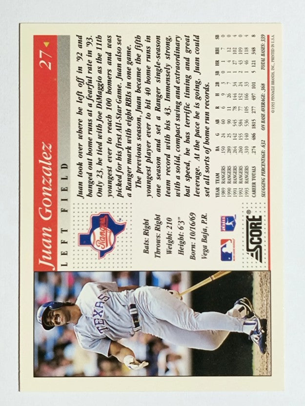 1994 Score #27 Juan Gonzalez