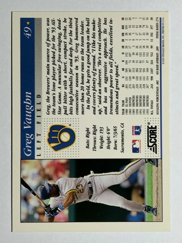 1994 Score #49 Greg Vaughn