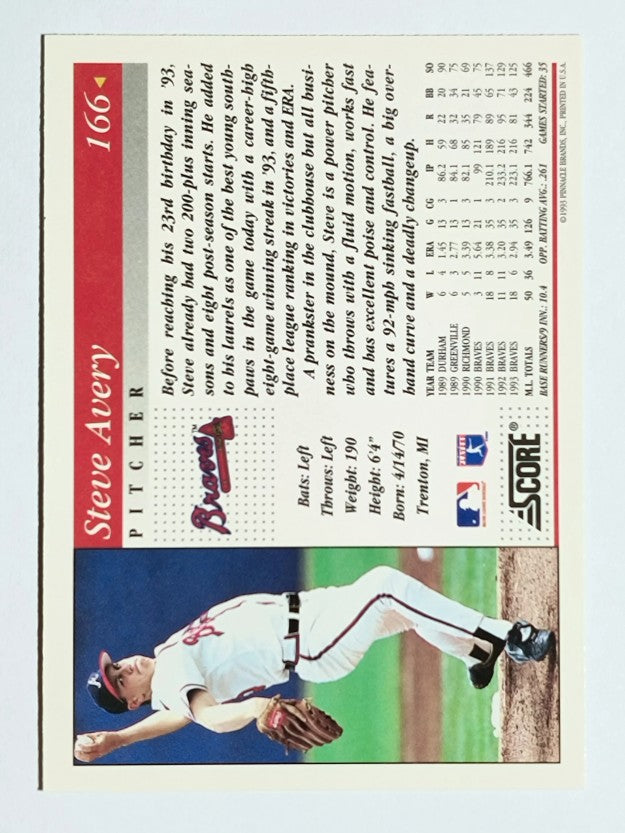 1994 Score #166 Steve Avery