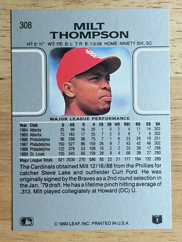 1990 Leaf #308 Milt Thompson