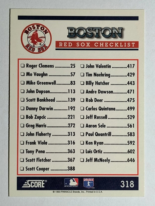 1994 Score #318 Boston Red Sox CL