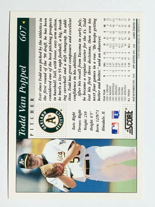 1994 Score #607 Todd Van Poppel
