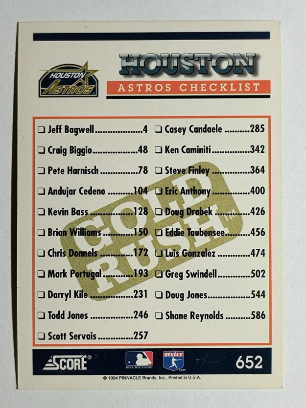 1994 Score Gold Rush #652 Checklist/Houston Astros