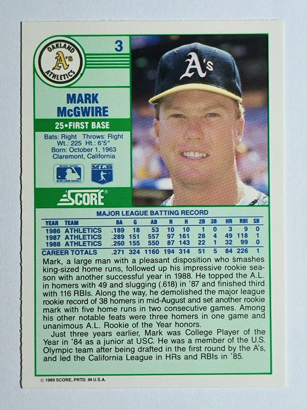 1989 Score #3 Mark McGwire