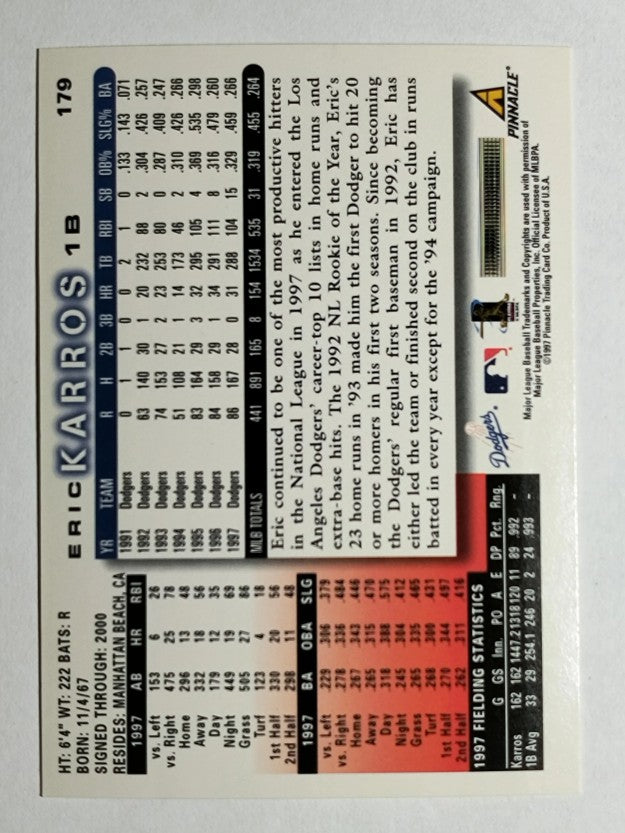 1998 Score #179 Eric Karros