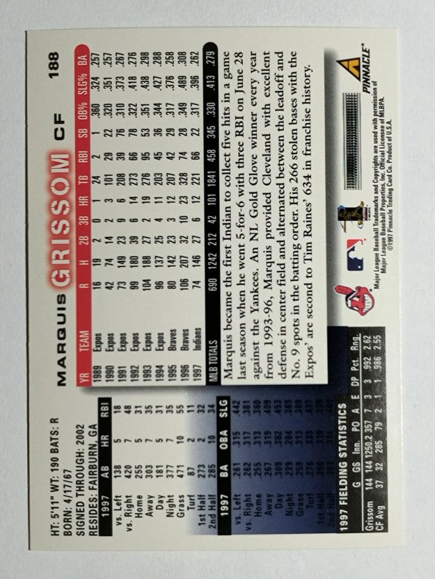1998 Score #188 Marquis Grissom