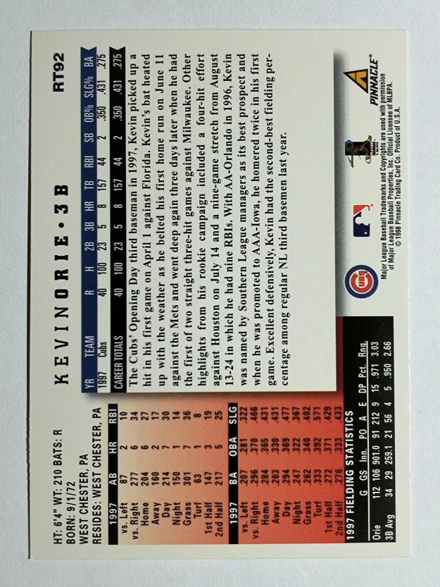 1998 Score Rookie Traded #92 Kevin Orie