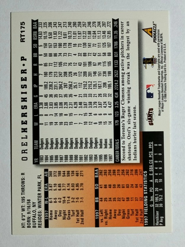 1998 Score Rookie Traded #175 Orel Hershiser
