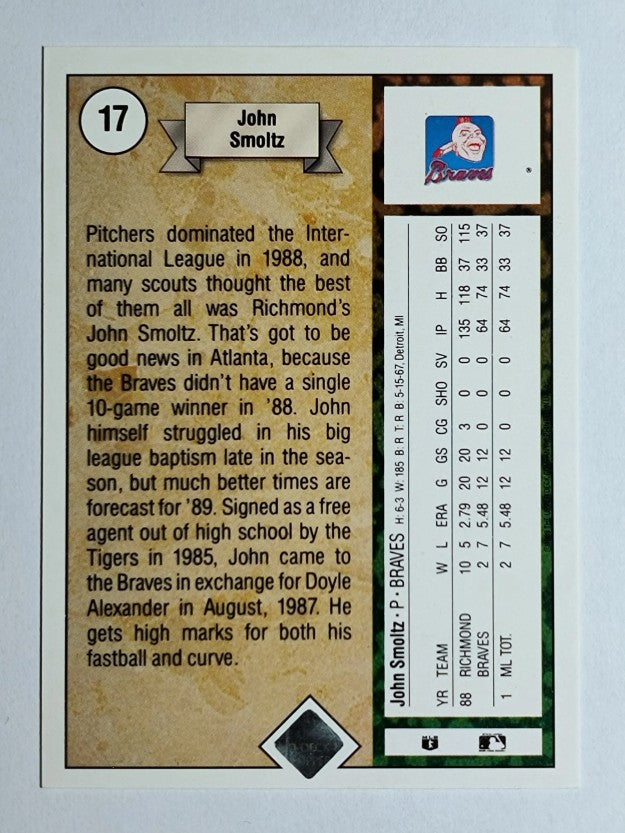 1989 Upper Deck #17 John Smoltz RC