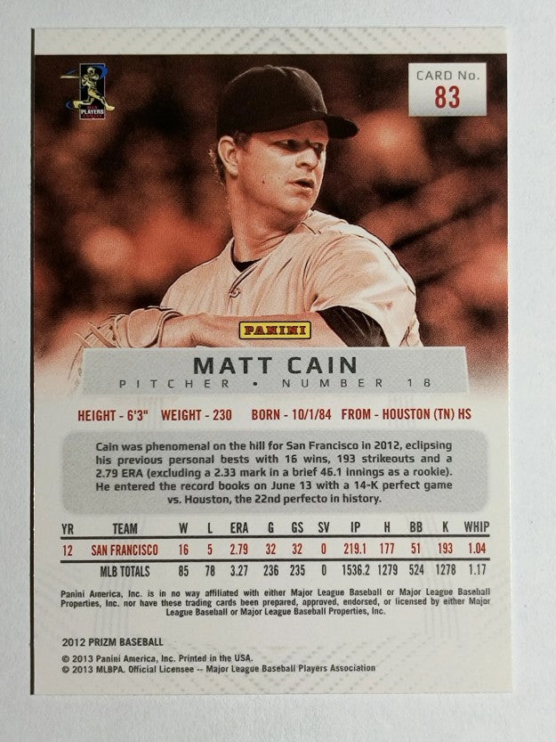 2012 Panini Prizm #83 Matt Cain