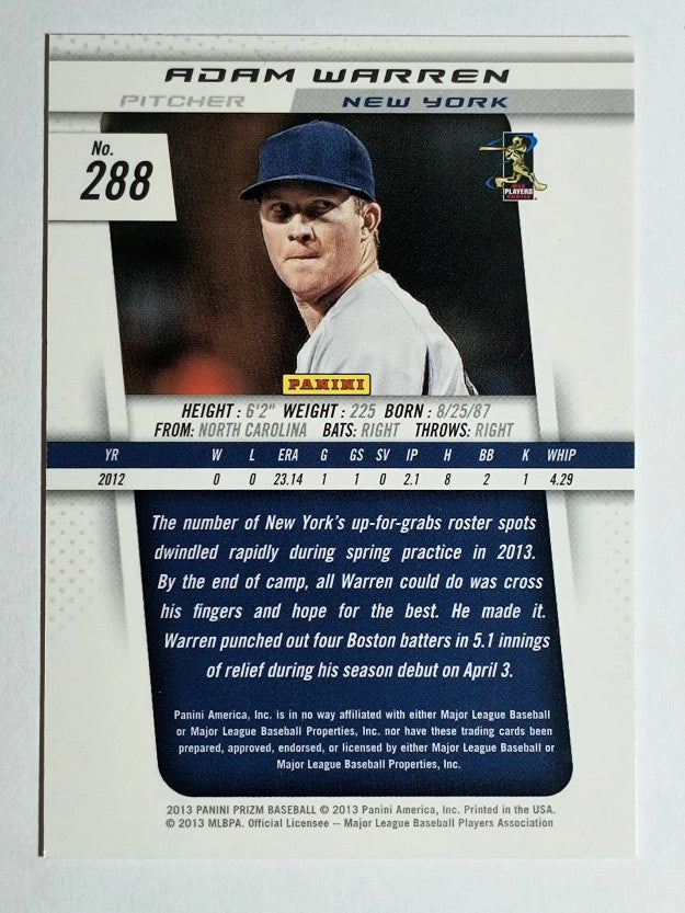 2013 Panini Prizm #288 Adam Warren RC