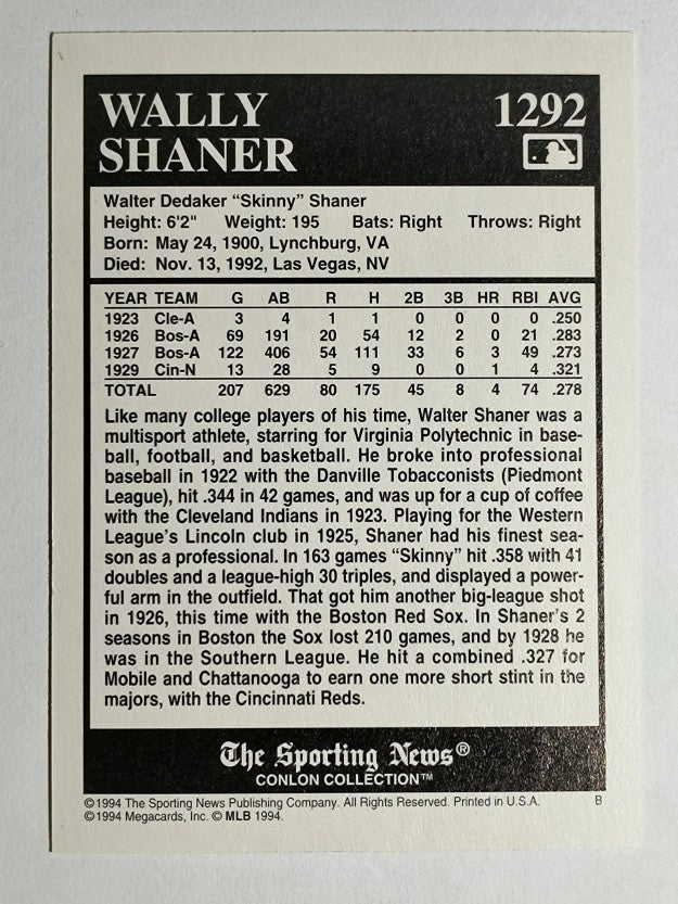1994 Conlon TSN #1292 Wally Shaner