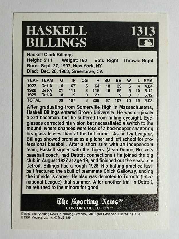 1994 Conlon TSN #1313 Haskell Billings