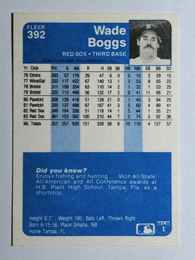 1984 Fleer #392 Wade Boggs