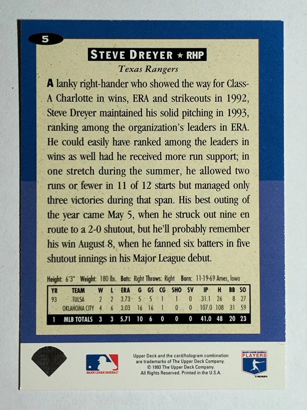1994 Collector's Choice #5 Steve Dreyer RC