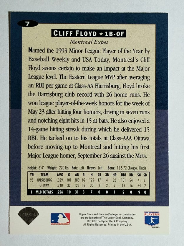 1994 Collector's Choice #7 Cliff Floyd