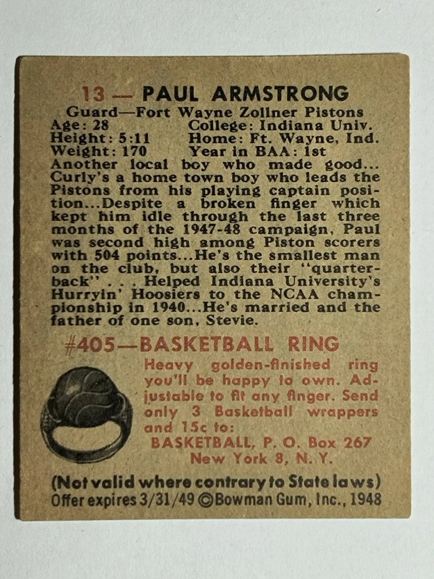 1948 Bowman #13 Paul Armstrong (EX)