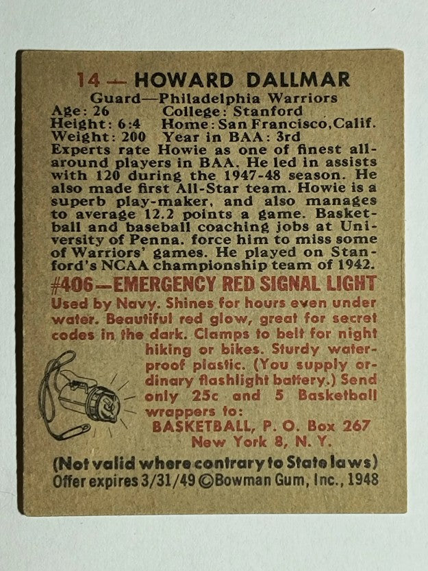 1948 Bowman #14 Howard Dallmar RC (EXMT)