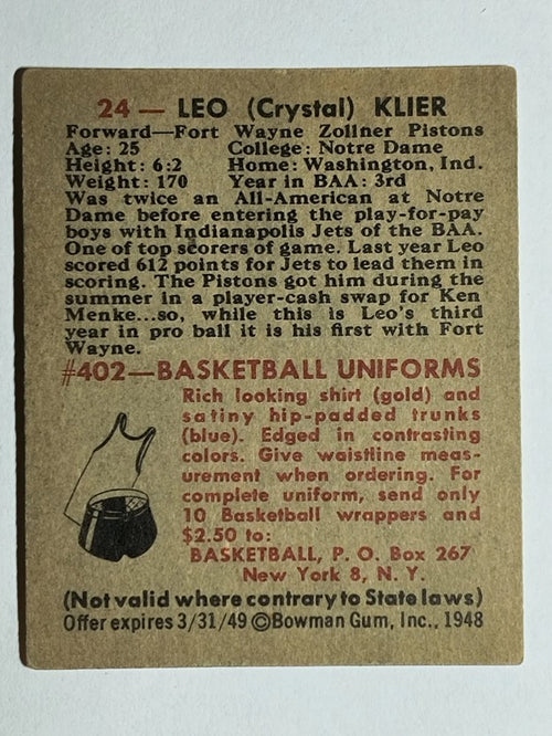 1948 Bowman #24 Leo Klier (EX)