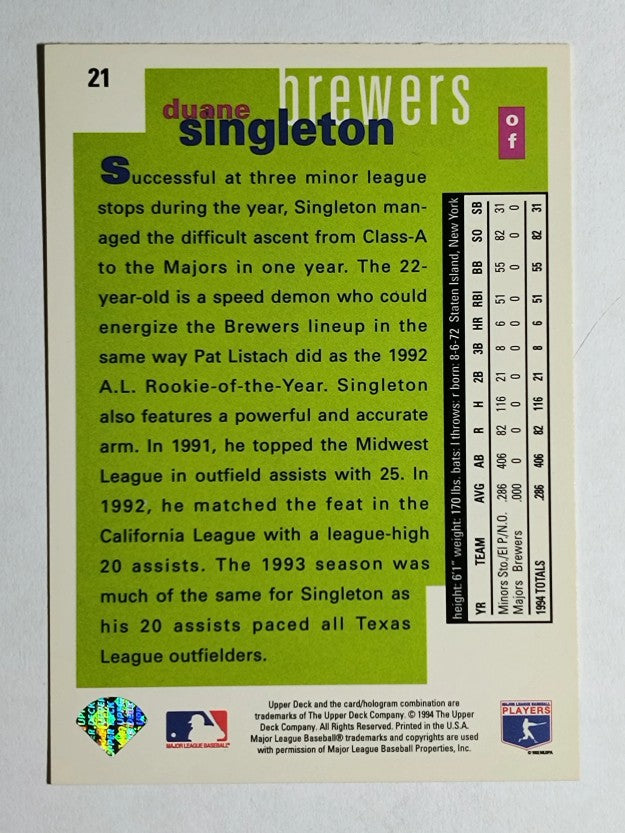 1995 Collector's Choice SE #21 Duane Singleton