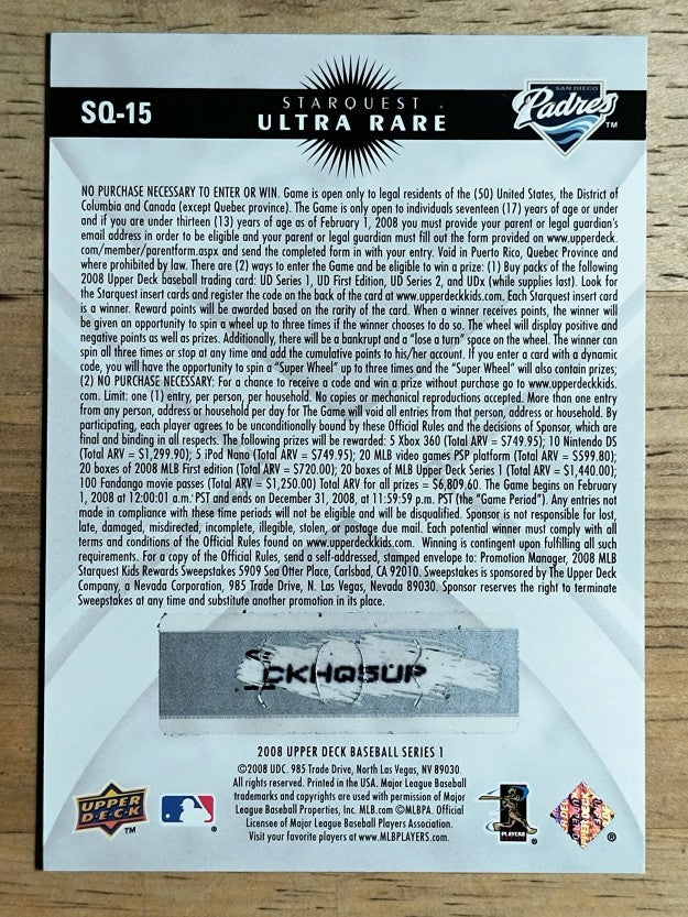 2008 Upper Deck StarQuest Ultra Rare #15 Jake Peavy (scratched)