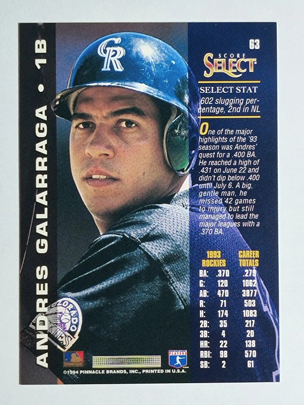 1994 Select #63 Andres Galarraga