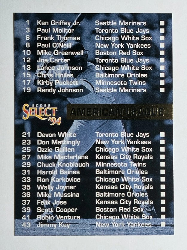 1994 Select #209 AL Team Checklist