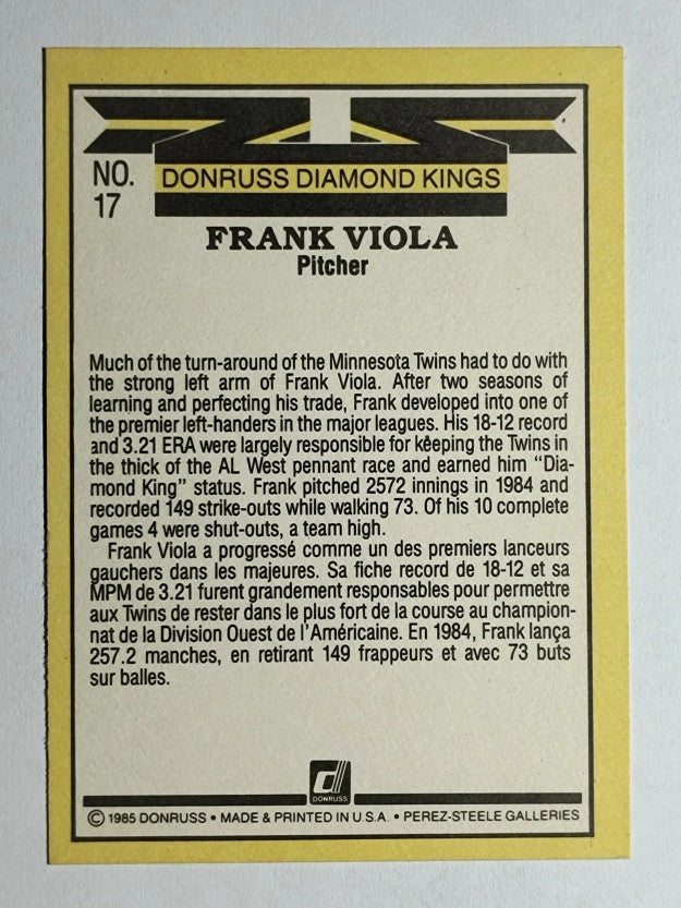 1985 Leaf/Donruss #17 Frank Viola DK