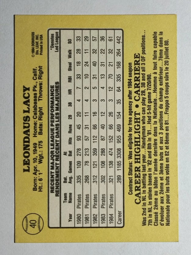 1985 Leaf/Donruss #40 Lee Lacy