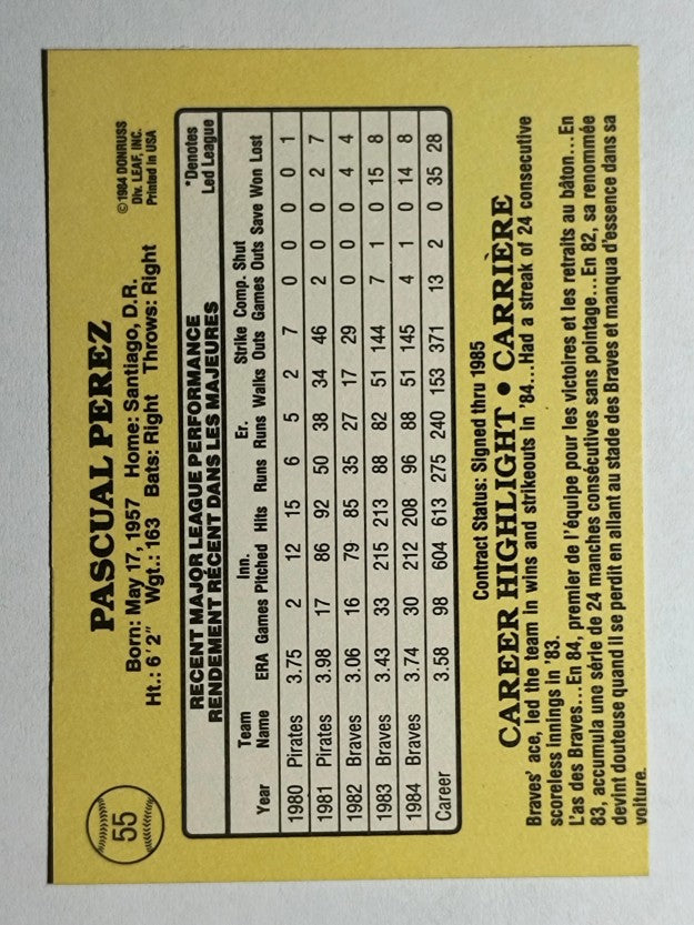 1985 Leaf/Donruss #55 Pascual Perez