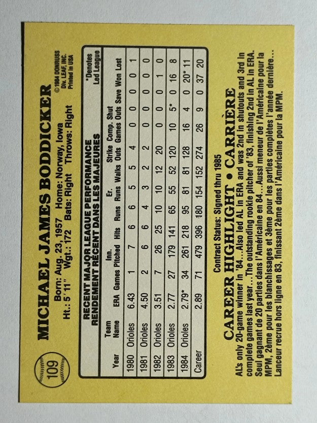 1985 Leaf/Donruss #109 Mike Boddicker